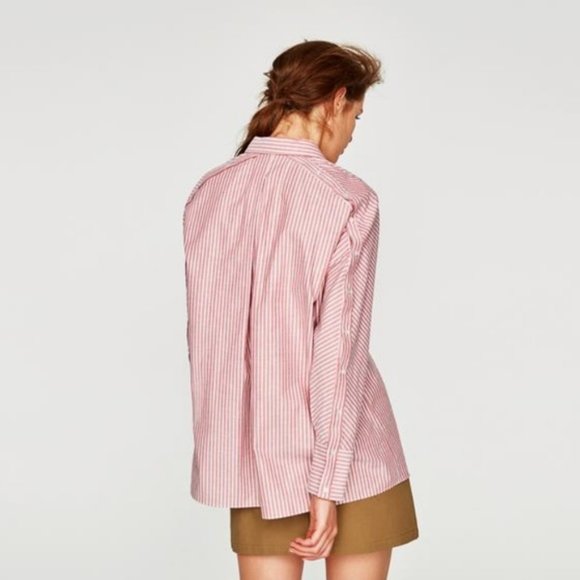 Zara Pink Striped Button Down Shirt - Picture 3 of 7